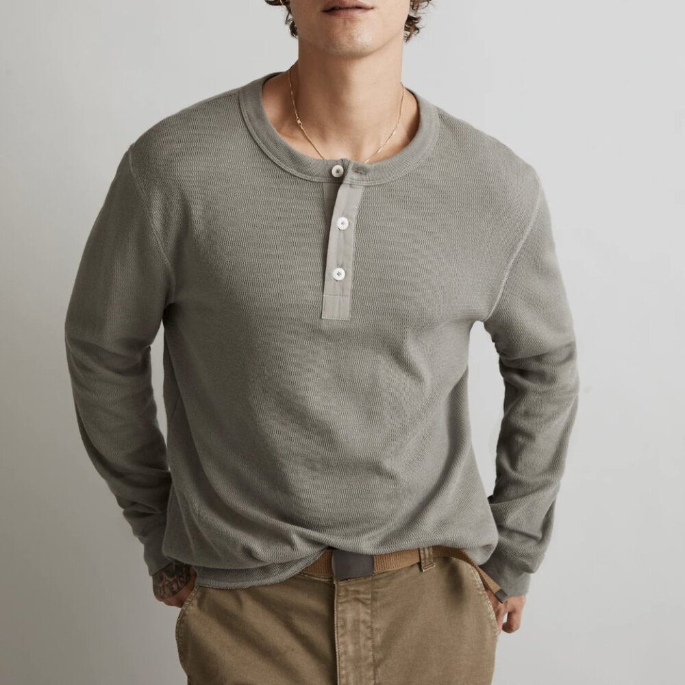 Madewell Light Spruce Cotton Long-Sleeve Thermal Henley Tee